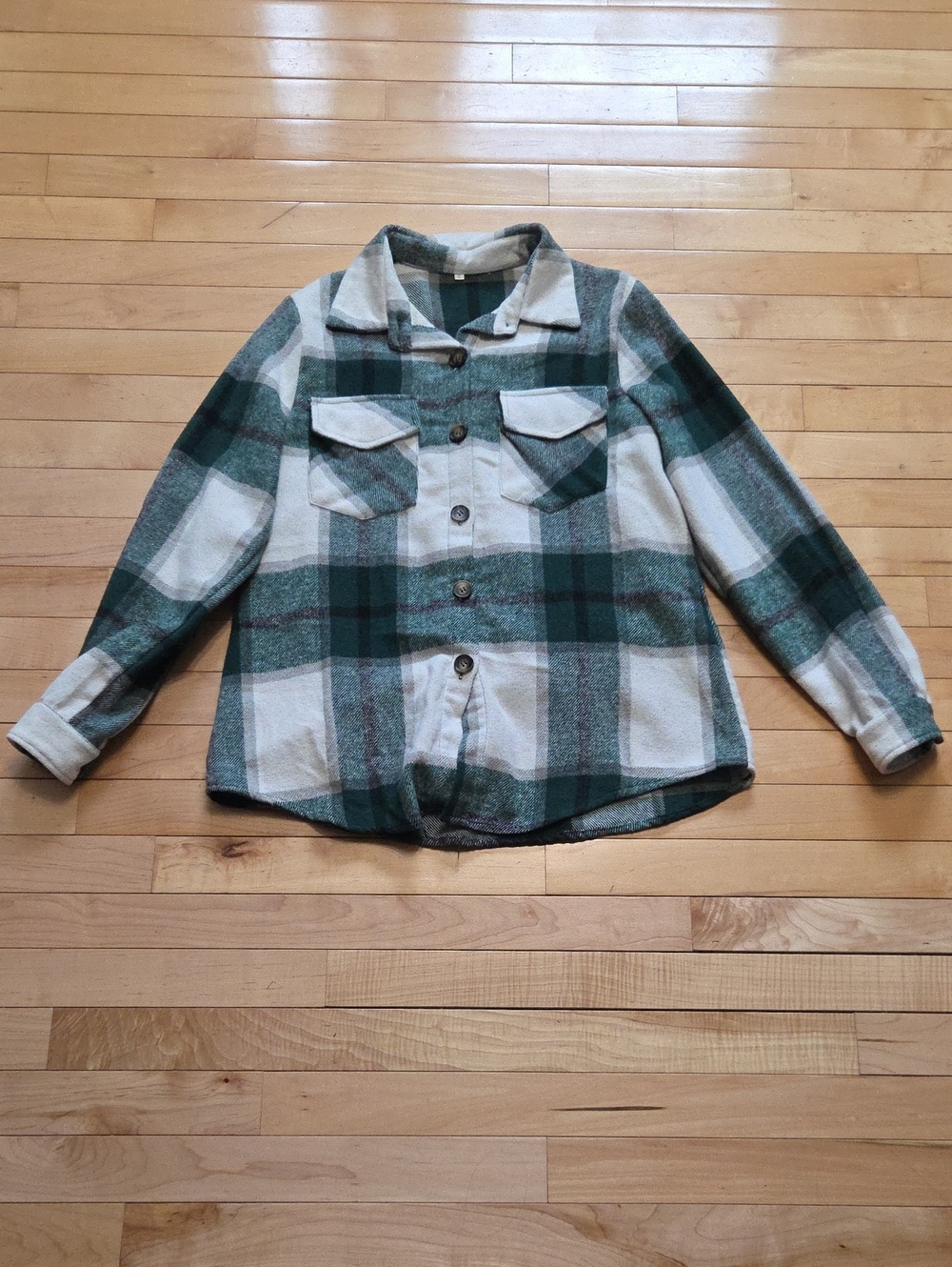 Green and Cream Plaid Button-Up Shacket